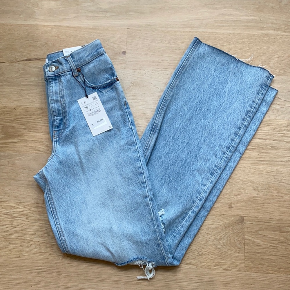 Zara Hi-Rise Full Length Wide Leg Jeans